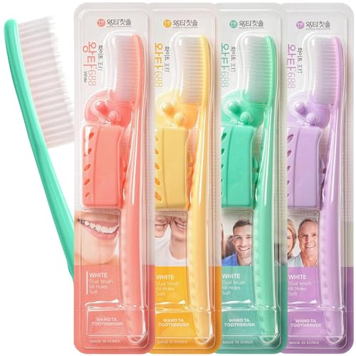 Wangta - Spazzolino da denti 4 pezzi, due volte più largo rispetto alla normale testina di spazzolatura, più comodo e più facile da spazzolare (pennello bianco)