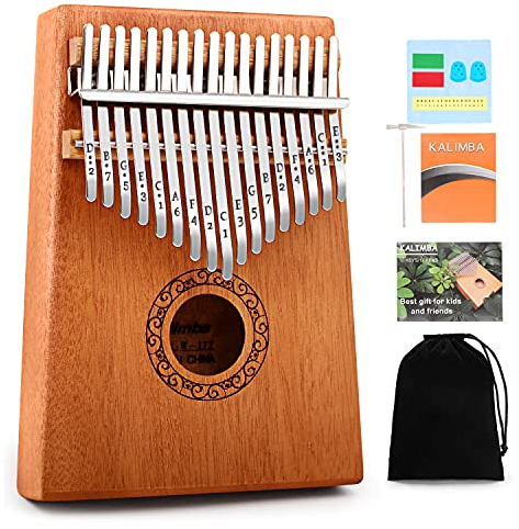 YUNDIE Kalimba Daumenklavier, tragbares 17 Tasten Mbira Fingerpiano mit Stimmhammer und Lernanleitung, Musikinstrumente Geburtstagsgeschenk für Kinder Erwachsene Anfänger Profi (Braun, 17 keys)
