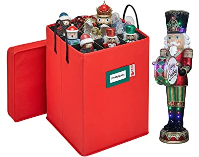 Christmas Nutcracker and Figurine Collectible Storage Box - Stores Up to 9-16 Tall Nutcrackers, Ornaments, and More - Holiday Decor Organizer with Adjustable Dividers - Nutcracker not Included