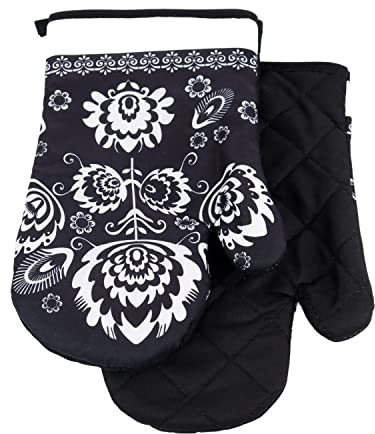 Euromat Set di 2 guanti da forno con magnete, guanti da forno, guanti da cucina, guanti da cucina, colore bianco e nero