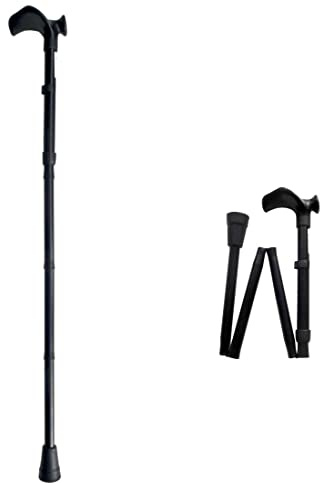 FabaCare Gehstock Handy anatomisch, faltbar, Gehstütze mit anatomischem Griff, höhenverstellbar, extra leicht, bis 100 kg, Schwarz Pulverbeschichtet, Rechts