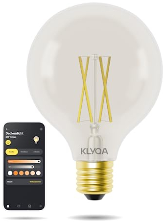 Klyqa G95 Vintage LED Glühbirne E27 I Retro-Design I Im Style der Edison-Birne I Smarte Glühbirne mit Kalt- & Warmweiß & Helligkeitsgraden I Kompatibel mit Smart Home Lösungen (1 Stück)