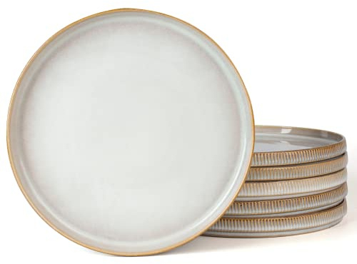 famiware Star Dinner Plates for 6, 10 inches Plate Set, Scratch Resistant, Stoneware Dinnerware, Kitchen Modern Rustic Serving Dishes, Cappuccino White