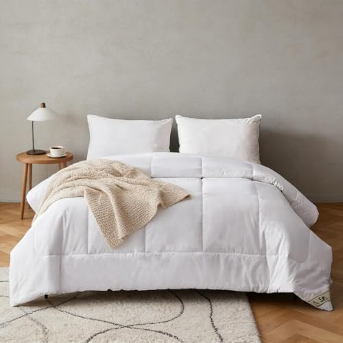 Simple&Opulence Down Alternative Comforter, Queen Size Duvet Insert with 100% Cotton Cover, Ultra-Soft Microfiber Quilted All Season Breathable Cooling Bed Comforter (Queen, White)