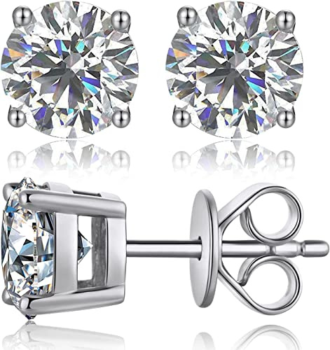 Orecchini Moissanit Donna Uomo Diamante creato dal laboratorio Placcato oro bianco 18K Argento 925 Orecchino Gioielli Regali 6mm