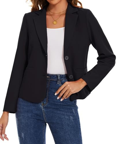 MINTLIMIT Womens Casual Blazer Suit 2 Button Blazers Suit Notched Lapel Jacket Formal Elegant (Black S)