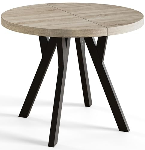 AlpiMeble Runder Esstisch ausziehbar – Moderner Wohnzimmertisch und Küchentisch – Tisch mit Stabile Konstruktion, Durchmesser 90 cm - 190 cm - Farbe Sonoma - Kollektion OVO