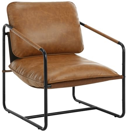 WOLTU Fauteuil de Salon, Fauteuil Rembourré, Fauteuil de Télévision, Style Vintage, avec Cadre Métallique, Housse en Similicuir, pour Salon, Chambre à Coucher, Balcon, Brun Clair, SKS37hbr