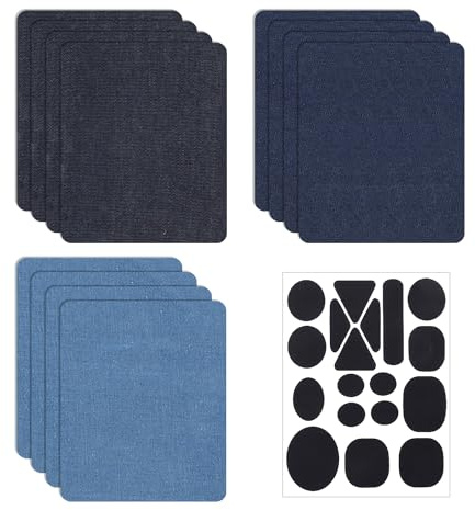 12 bygellappar, 1 självhäftande lapp, kläder reparationslapp, tyg stryklappar lim, tyg stryklappar lapp, inre sidan stryplåster av jeans, stryk-tyglapp