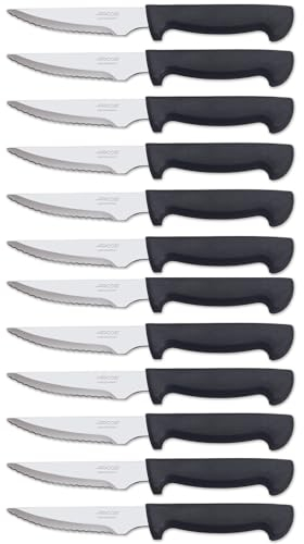 Arcos Couteau de table | Couteau à steak | Couteau à viande | Couteau de table | Pack 12 Unités | Lame en acier inoxydable de 115 mm, manche en polypropylène noir