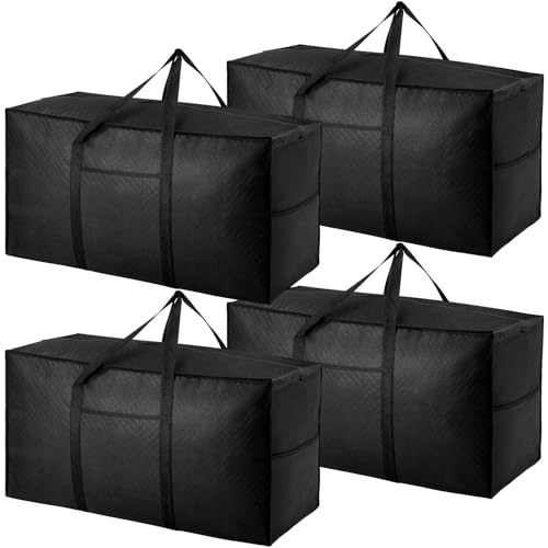 4er-Pack 120L Extra Große Starke Umzugsboxen mit Deckel, Schwerlast-Aufbewahrungstaschen mit Reißverschluss, Tragetasche für Reisen, Bettdecken, Kleidung, Unterbettaufbewahrung