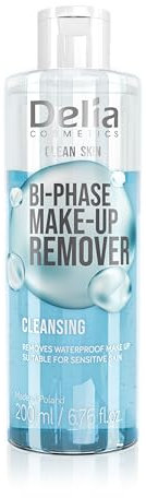 Delia Cosmetics – Clean Skin – Struccante Bifasico per Viso e Area Occhi – Tutti i Tipi di Pelle - Rimuove il Trucco Waterproof – Non Irritante – Formula Vegana - 200ml