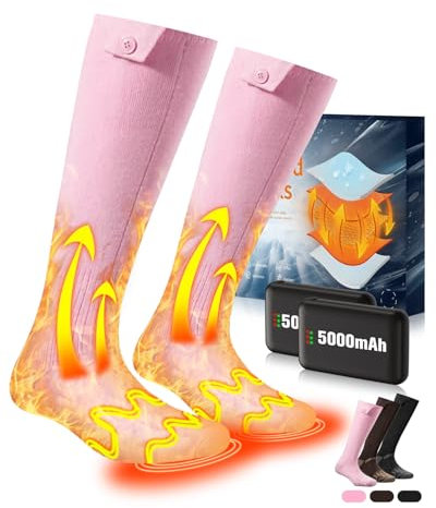 Beheizbare Socken, [Militärische Heizungs Experten] 3 Wärmeeinstellungen, 2×5000mAh Wiederaufladbare Heated Heizsocken, Bis zu 60°C Waschbare Beheizte Socken für Camping Outdoor-Arbeit Skifahren