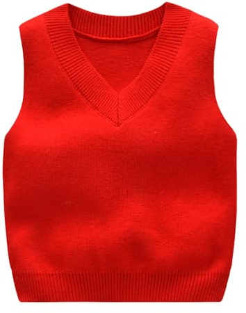 Yishengwan Maglioni Senza Maniche Bambini Maglione Gilet in Maglia a Tinta Unita con Scollo V