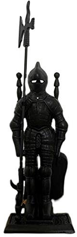 SmPinnaA Dark Knight Set di Utensili per Camino, Set di Accessori in Ghisa per Impieghi Gravosi, Set di Pinze per Paletta E Poker, per Legna da Ardere/Bricchette,Black