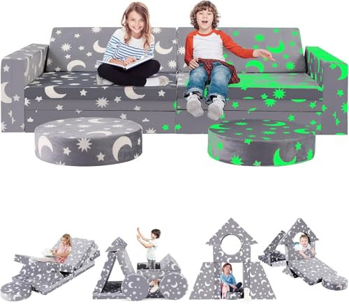 Spielsofa für Kinder, Modulares Kinder Sofa Couch, Vielseitige über 500 Frei Baubare DIY-Festungen zum Spielen,Kreativität,Schlafen, Abnehmbar Spielsofa für Kinder für Spielzimmer,Schlafzimmer Möbel