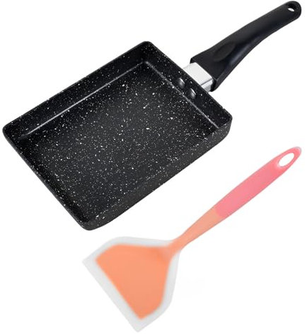 GWCYMYD Tamagoyaki Pan Non Stick Japanese Omelette Pan with Silicone Spatula Dishwasher Friendly Tamagoyaki Pans for Induction Gas Cooktops