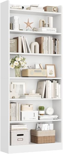 Yaheetech 7 Niveles Estantería de Madera para Libros,60x24x180.5 cm,con Estantes Ajustables para Salón, Dormitorio y Oficina, Blanco