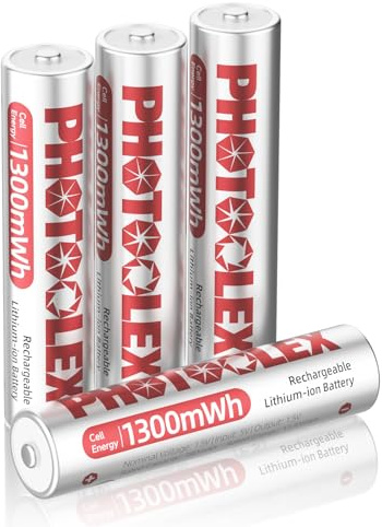 PHOTOOLEX AAA Batterie Ricaricabili da 1300mWh confezione da 4, 1,5V Pile Ricaricabili aaa al litio con Comodo Astuccio, batterie triple A al Li-ion durevoli con oltre 1600 cicli