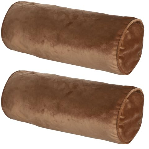 MUCKLILY 2 Pack Velvet Neck Pillowcase Covers Tubular Pillow Covers with Hidden Zipper Boho Bolster Pillow Cover for Bedroom Spa Couch Washable Cylinder Protector