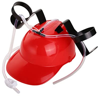 SMELEYOU Guzzler Drinking Helmet Can Holder Drinker Hat Cap with Straw for Party Football Game Halloween Christmas Fun (Red)