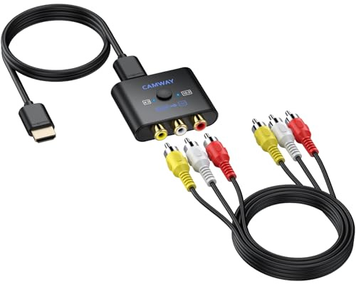 CAMWAY Convertitore da AV a HDMI 1080P,Supporta Commutazione 16: 9/4: 3,Adattatore AV a HDMI Composito CVBS con Cavo HDMI 50CM e Cavo AV 100CM,Supporta PAL/NTSC per Wii/PS1/PS2/N64/VHS/DVD/VCR
