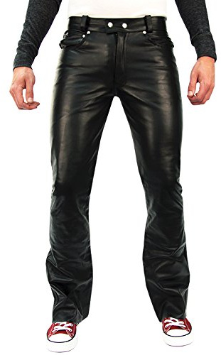 Bockle® 1970 Bootcut läderbyxor läderjeans vida byxor av läder, svart, 38W x 36L