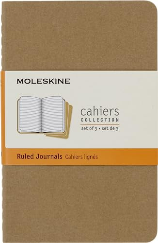 Cahier Moleskine Journal, Lot de 3 carnets lignés, couverture en carton et couture visible, marron, 64 pages, format Pocket 9 x 14 cm