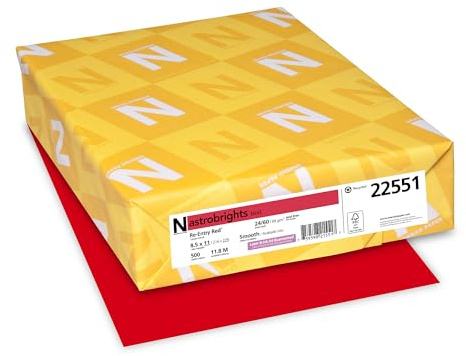 Learning Resources 22551 Astrobrights Color Paper, 8.5” x 11”, 24 lb / 89 gsm, Re-Entry Red, 500 Sheets