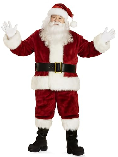 Sunnywood Supreme Santa Claus Suit for Men Professional Santa Costume with Wig and Beard, Belt, Gloves, and Boot Tops, Large