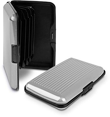 RFID Blocking Anti Scan Aluminium Security Wallet Card Holder Hard Case for Credit Debit ID UK EU Driving License Oyster Travel Points Business Cards and Bank Notes 7 Colours (Silver)