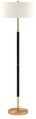 Henn&Hart 2-Light Floor Lamp with Fabric Shade in Matte Black/Brass/White, Floor Lamp for Home Office, Bedroom, Living Room, 61 Tall