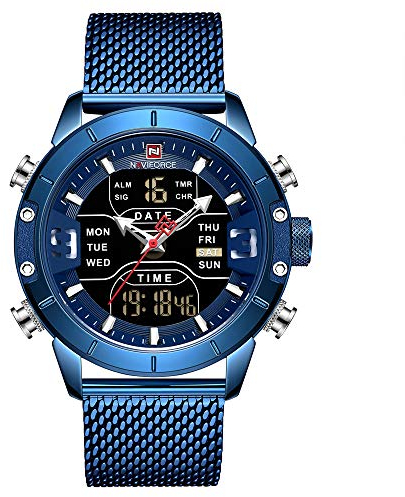 Naviforce Herren Digitaluhr wasserdichte Sportuhren Edelstahl Militär Quarzuhr Armbanduhr