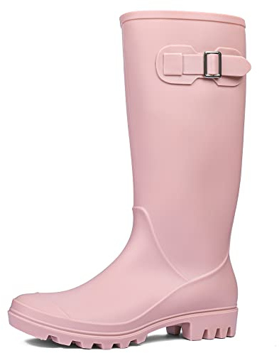DKSUKO Women's Tall Rain Boots Garden Boots Waterproof Wellington Rubber Boots(8 B(M) US, Matte Pink)