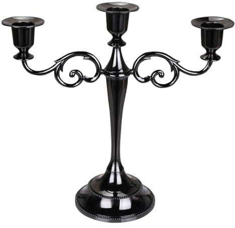 Koomuao Bougeoir Chandelier en Métal à 3 Bras 26cm Haut, Bougeoirs Vintage pour Centres de Table de Mariage, Chandeliers Noir pour Dîner aux Chandelles Fête Noël Cheminée Décoration