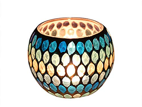 Mosaic Glass Candle Holder, Romantic Crackled Glass Tea Light Holder, Vase Pen Holder, for Home Decoration Wedding Party, 7 x 10.5cm
