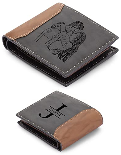 kaululu Personalisierte Geldbörse Herren Beidseitig Portemonnaie Brieftasche mit Foto Namen Gravur Männer Geschenke Valentinstag/Vatertag/Geburtstag/Weihnachten