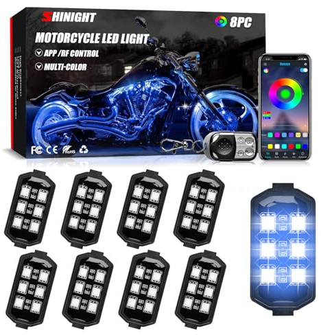 SHINIGHT 8 Pcs Motorcycle LED Light Kits, App Control Multicolor IP67