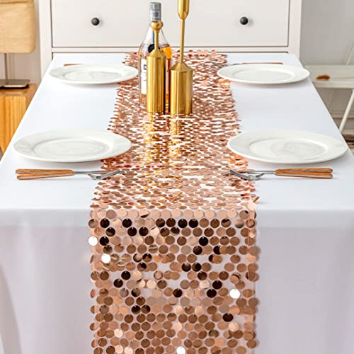 Zayookey Runner da Tavolo Oro Rosa paillettes, Runner Tavolo Moderno, Glitterato Table Runner Decorazione Tovaglia da Tavolo per Decorazioni Natalizie Feste Matrimoni Compleanni 30 x 275 cm