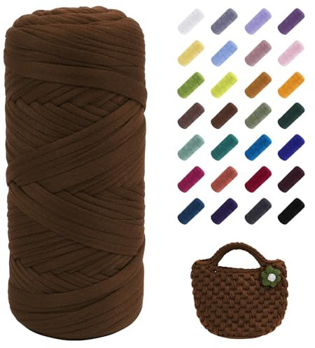 Uiopa Fettuccia per Borse a Uncinetto, 200g Filato Grosso in Poliestere, Filato di Maglietta per Ferri e Uncinetto, Fai da Te, Decorazioni, Artigianato (Caffè d'Oro)