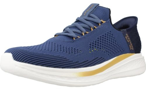 Skechers Herren Slade-Quinto Hands Free Slip-in Mokassin, Blue Knit, 43 EU