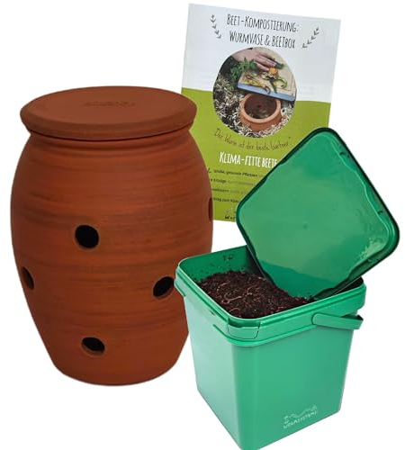 wurmkiste.at 3L Wurmvase handgetöpfert + Wurmkiste Würmer als Kompoststarter