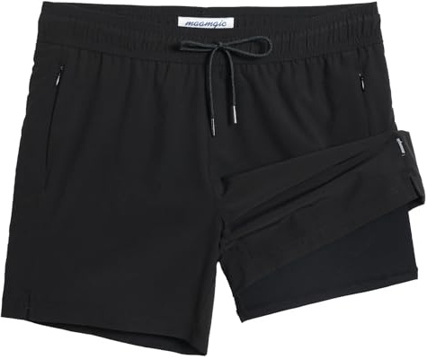 maamgic 5inch Mens Swimming Trunks with Compression Liner 2-in-1 Swim Trunks Stretch Quick Dry Swim Shorts Zipper Pockets Black and Black Medium