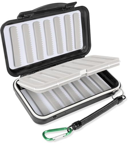 Fly Fishing Box Fly Boxes For Fly Fishing Trout Two-Sided Waterproof Lightweight Easy Grip Black Lid Fly Fishing Lures Box Foam Ice Jig Fly Box And Coil Springs Cord.