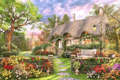 100 Pieces Puzzles for Kids-Countryside Landscape Puzzle 100 Piece Puzzles for Adults Rural Cottage Painting Puzzle 100 Pieces for Adults Seniors Kids