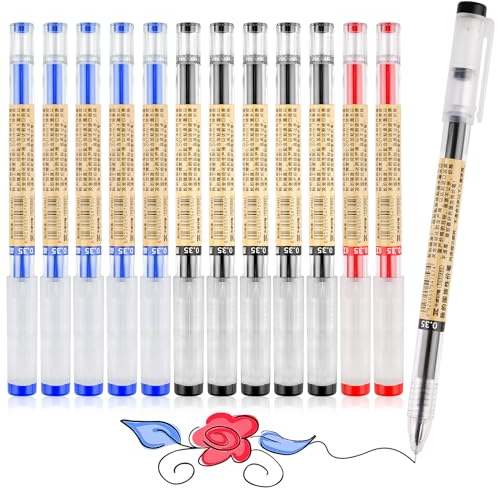 Hopton 12 Stück Gelschreiber Schwarz, Gel Stift, Schnelltrocknende Kugelschreiber, Gelstifte Set, Gel Pen, Liquid Gel Ink, Tintenroller für Schulsachen, Schreiben, Geschäft - 3 Farben