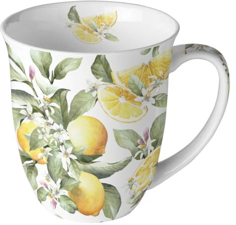 Tasse Sommer Natürlich wachsende Zitronen aus Porzellan. Motivtasse für den gedeckten Tisch und als Geschenk 0,4L x H10,5cm