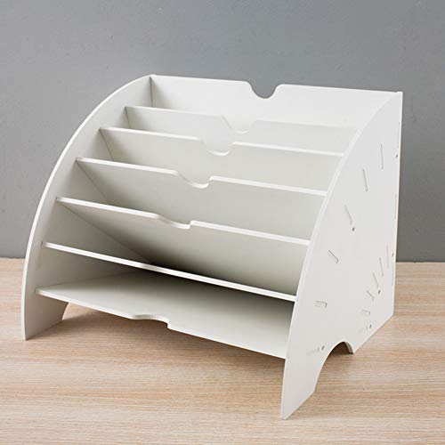 Corbeille à courrier A4 en Bois, Plateau collecteur de Magazines dans Un Plateau de Rangement Blanc, avec 6 Compartiments, Support pour CD, Organisateur de Bureau