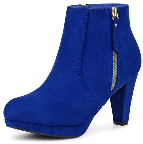 Allegra K Botines de tacón grueso con cremallera lateral y plataforma baja para mujer, azul real, 6 UK
