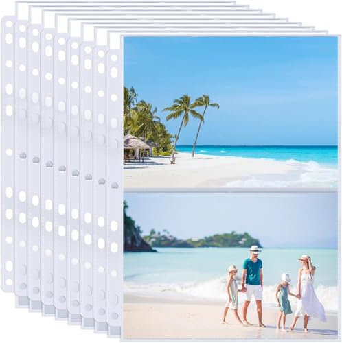 120 Pockets Pack of 30 A4 Photo Sleeves for A4 2/3/4 Ring Binder, Transparent Postcard Sleeves, 2 Compartments, Double-Sided 2 Pockets Side Protection, Top Loading Photo Album Refill Pages